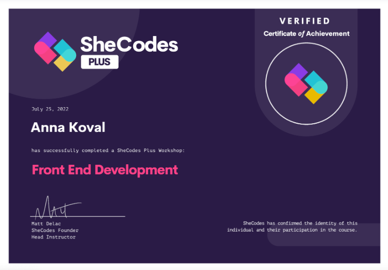 Certificte Plus SheCodes